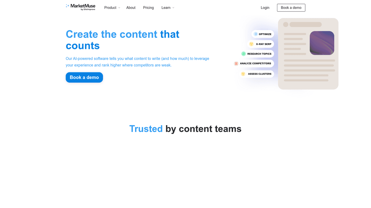 MarketMuse homepage screenshot